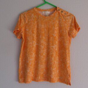 Michael Kors Womens T-shirt Size M Orange Love Peace Button Shoulder